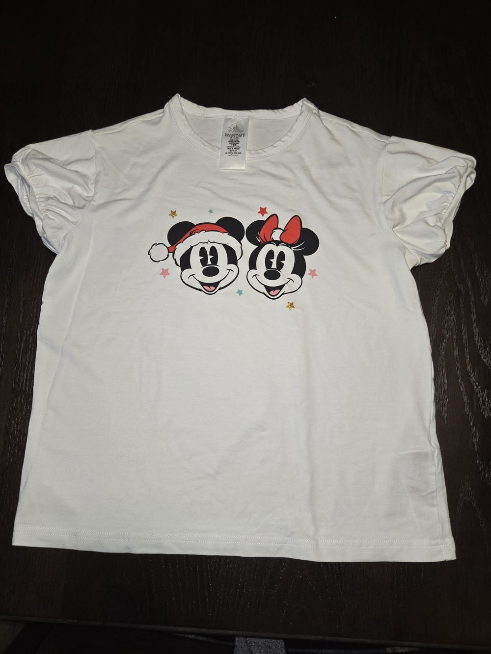 Disney Parks Mickey & Minnie Mouse Holiday Puff Sleeve T-Shirt
